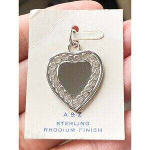 Vintage A&Z sterling silver rhodium finish heart charm Pendant
